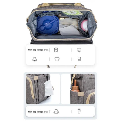 Convertible Baby Diaper Bag with Travel Bed